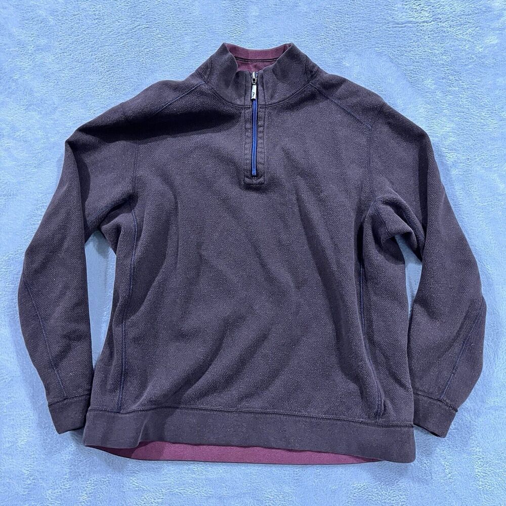 Tommy Bahama Reversible 1/4 Zip Sweater‎ M Brown Red Pullover
